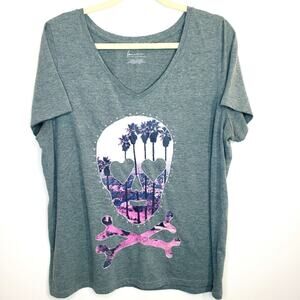 Lane Bryant Tropical Skull and Crossbones Grey Tee Shirt 14/16